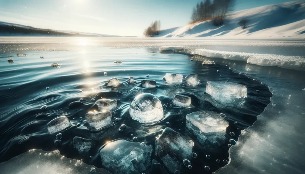 Lac gelé avec glace flottant sur l'eau